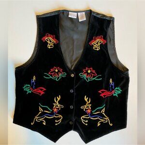 Vintage Bobbie Brooks Velvet Embroidered Christmas Vest 14W/16W